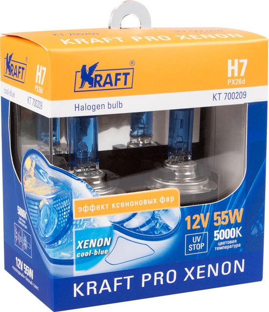 Автолампа H7 12v 55w (PX26d) Kraft Pro Xenon (2шт. блистер). Артикул KT700209