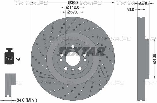 Тормозной диск Textar Pro+ передний для Mercedes-Benz GLE I (W166) 2015-2018. Артикул 92337005