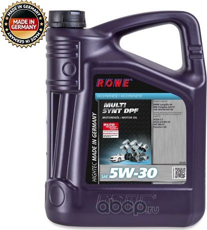Масло моторное 5W30 ROWE 5л НС-синтетика HIGHTEC MULTI SYNT DPF C3. Артикул 20125005003