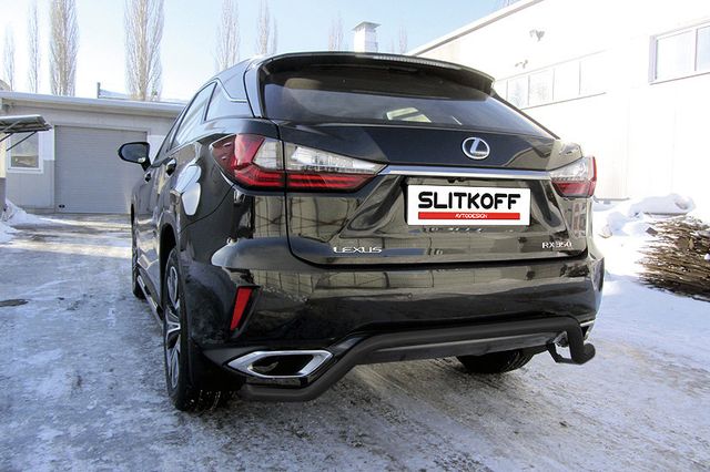 Защита Slitkoff заднего бампера d57 волна для Lexus RX350 IV 2015-2026 Черная. Артикул LRX15-006B