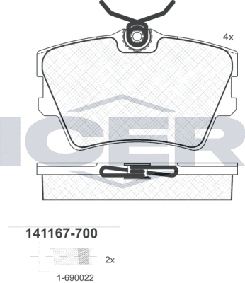 Тормозные колодки Icer. Артикул 141167-700