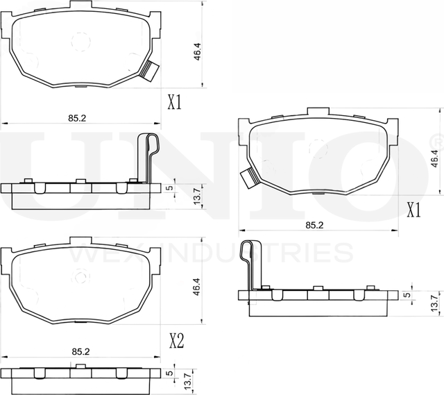 Колодки тормозные диск. задние Hyundai Elantra III 00-, Coupe VI 96-, Nissan Maxima (J30) 88- (Unio). Артикул BRP-20425