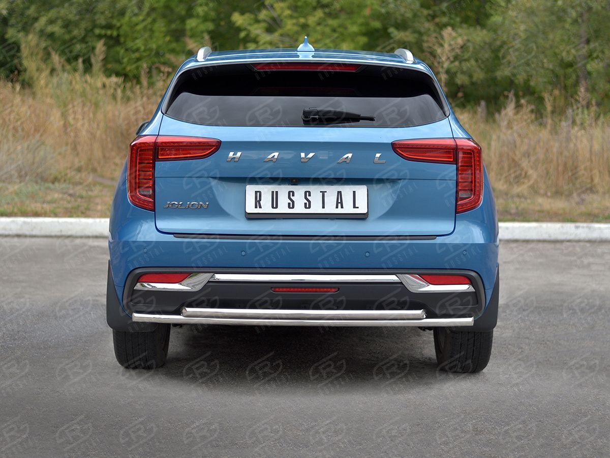 Защита RusStal заднего бампера d42 секции-d42 дуга для Haval Jolion 1.5 2WD 2021-2026. Артикул HJOLZ-003993