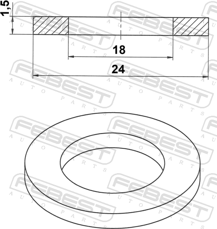 Сальник, уплотнительное кольцо Febest (медь). Артикул 88430-182415C