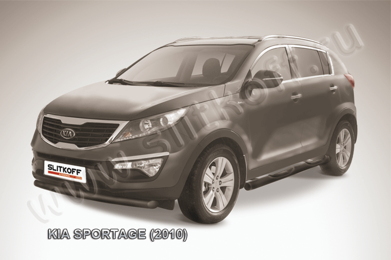 Защита Slitkoff переднего бампера d76 ЧЕРНАЯ матовая для Kia Sportage III 2010-2014. Артикул KSP010-003B