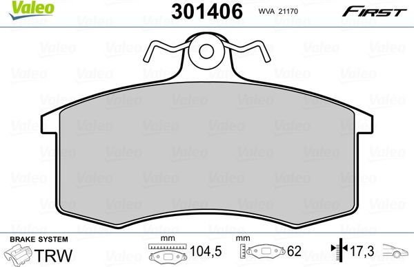 Тормозные колодки Valeo First передние для Datsun mi-DO 2014-2026. Артикул 301406