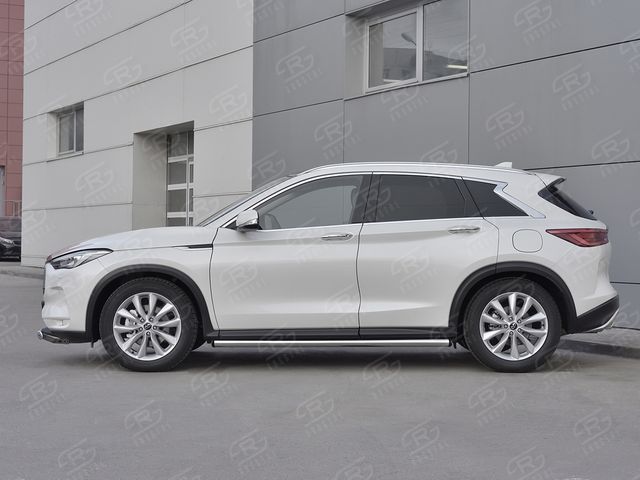 Защита порогов RusStal труба d63 (вариант 2) для Infiniti QX50 II 2018-2025. Артикул IQX5T-0030832