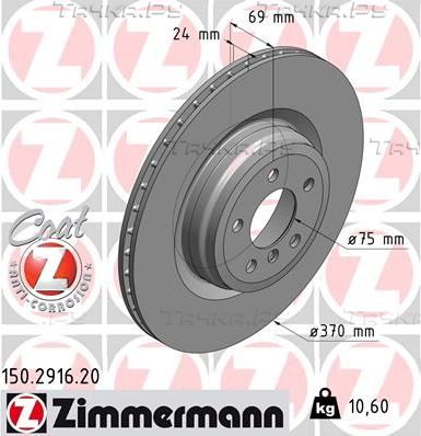 Тормозной диск Zimmermann Coat Z задний для BMW 5 VI (F10/F11/F07) 2009-2017. Артикул 150.2916.20