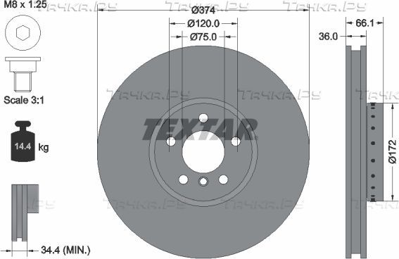 Тормозной диск Textar Pro+. Артикул 92266325