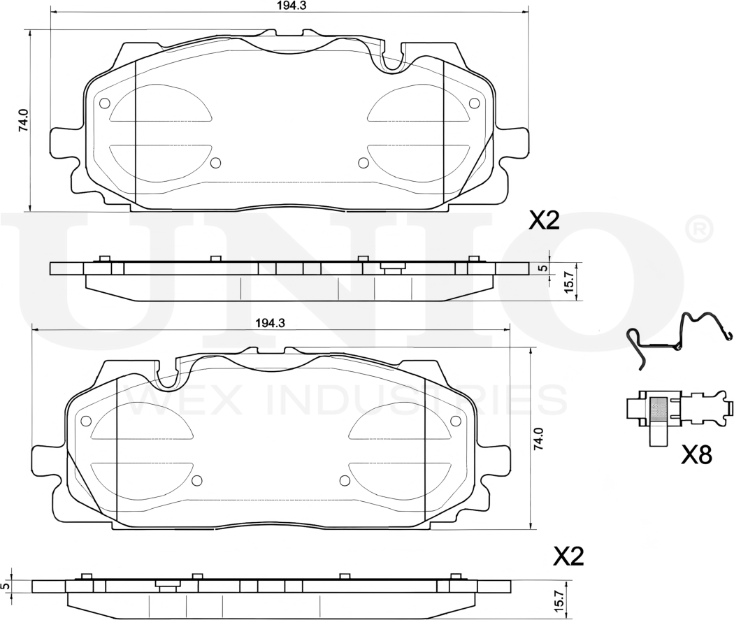 Колодки тормозные дисковые, комплект (Unio). Артикул BRP-20080