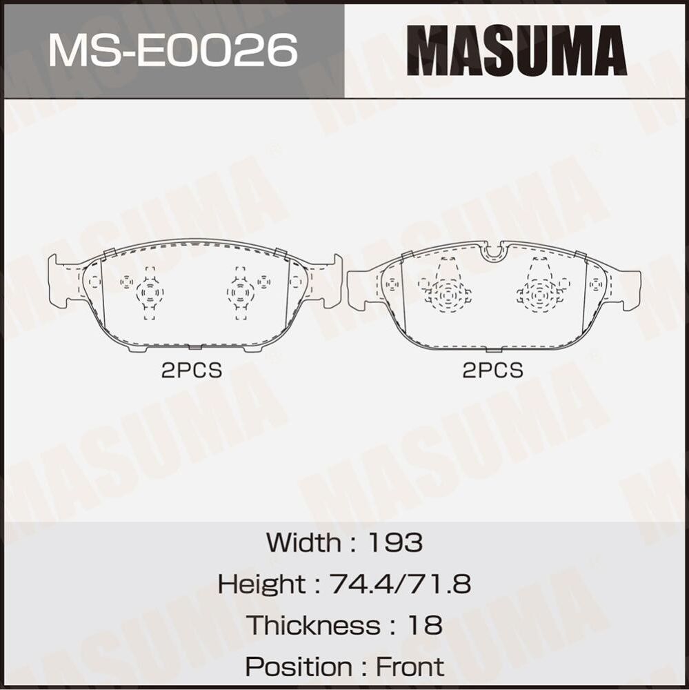 Колодки дисковые MASUMA, AN-4704WK, P85127 front (1/6) Masuma. Артикул MSE0026