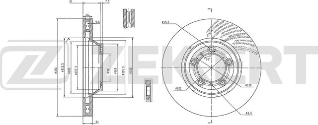 Диск тормозной передний правый Porsche Cayenne III 17-  Panamera II 16- (Zekkert). Артикул bs-7040