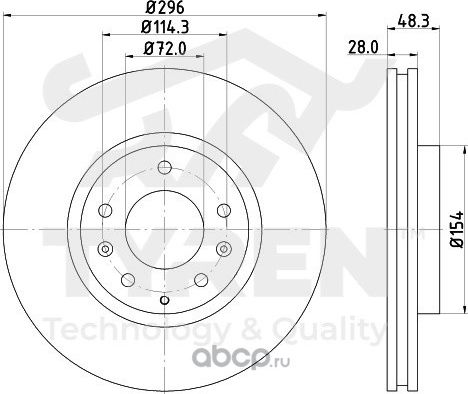 Тормозной диск (Tyren). Артикул TYR1014561