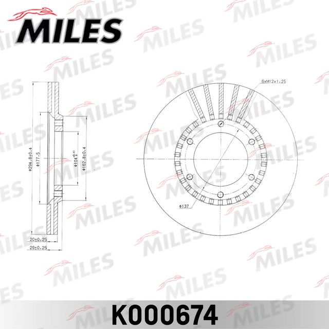 Тормозной диск Miles передний для Nissan Patrol Y60 1986-1998. Артикул K000674