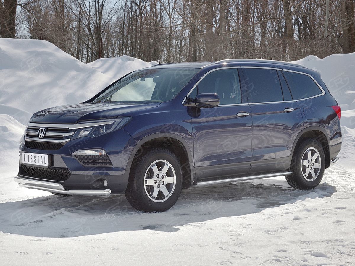 Защита РусCталь переднего бампера d63 секции-d75х42 дуга для Honda Pilot III 2016-2026. Артикул HPZ-002920