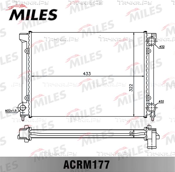 Радиатор охлаждения двигателя Miles (алюминий) для Volkswagen Passat B3 1988-1993. Артикул ACRM177