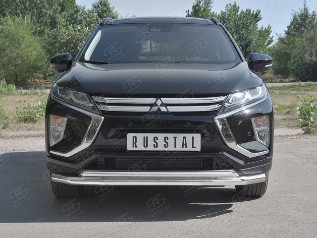 Защита РусCталь переднего бампера d63 секции-d42 дуга для Mitsubishi Eclipse Cross 2018-2026. Артикул MEZ-003044