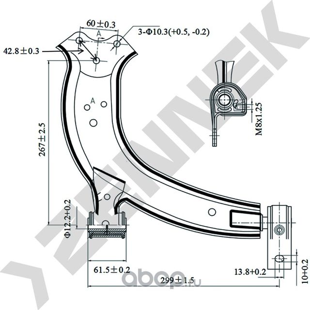 РЫЧАГ ПЕРЕДНИЙ НИЖНИЙ ПРАВЫЙ БЕЗ ШАРОВОЙ PEUGEOT PARTNER 96 (Zennek). Артикул DCA0156