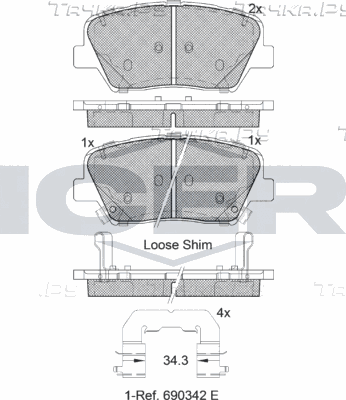 Тормозные колодки Icer передние для Hyundai Santa Fe IV 2018-2026. Артикул 182147
