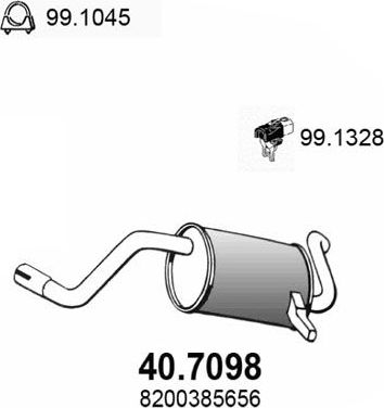 Глушитель (задняя часть) Asso для Renault Modus I 2004-2013. Артикул 40.7098