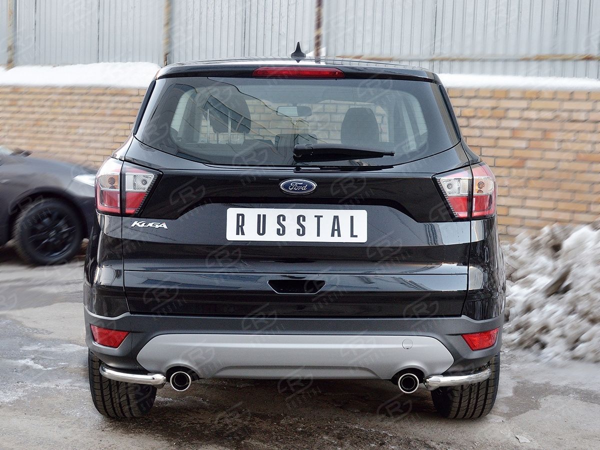 Защита RusStal заднего бампера уголки d42 (дуга) для Ford Kuga II 2016-2019. Артикул FGZ-002605