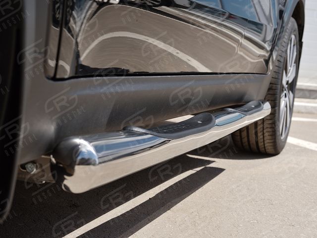 Защита порогов RusStal труба d76 с накладкой (вариант 3) для Kia Sportage IV 2016-2018. Артикул KST-002288