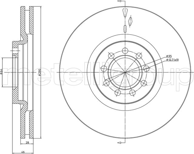 Тормозной диск Metelli передний для IVECO Daily V 2011-2014. Артикул 23-0914C