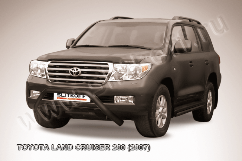 Кенгурятник Slitkoff d76 низкий широкий мини ЧЕРНЫЙ матовый для Toyota Land Cruiser 200 2007-2012. Артикул TLC2-006B