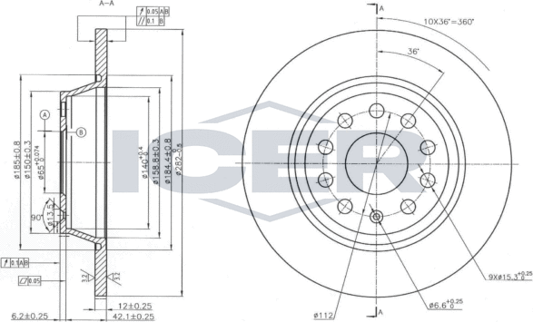 Тормозной диск Icer задний для Skoda Octavia A5 2005-2013. Артикул 78BD5619-2
