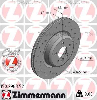 Тормозной диск Zimmermann Sport Coat Z задний правый для BMW 3 VII (G2x) 2018-2026. Артикул 150.2983.52