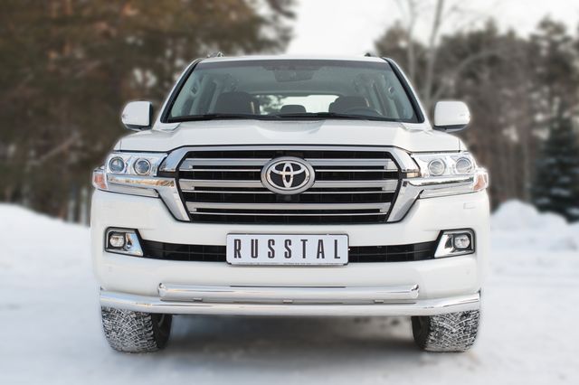 Защита RusStal переднего бампера d76 (секции) d63 (дуга) для Toyota Land Cruiser 200 2015-2021. Артикул TLCZ-002163