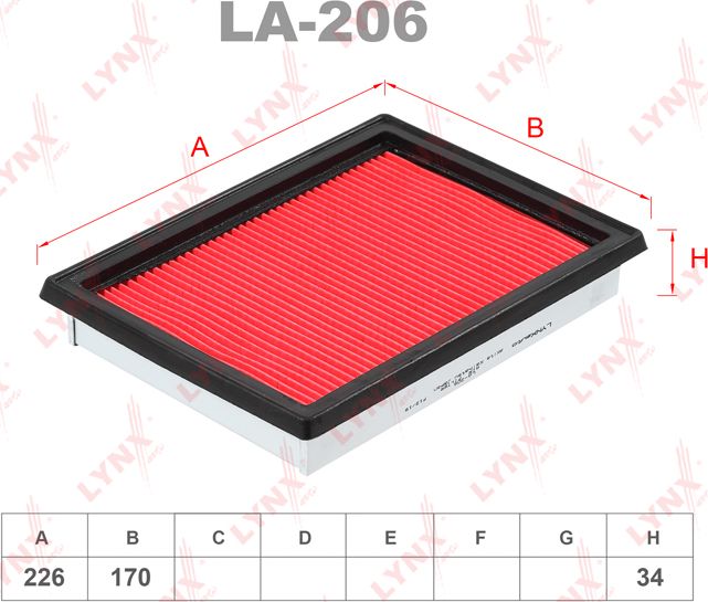 Воздушный фильтр LYNXauto. Артикул LA-206