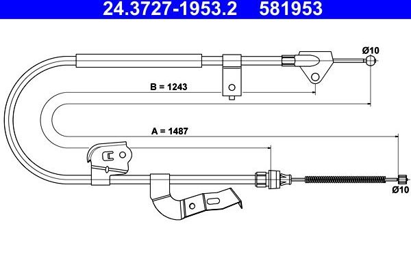 Трос ручника (тросик ручного тормоза) ATE задний левый для Toyota Aygo I 2005-2014. Артикул 24.3727-1953.2