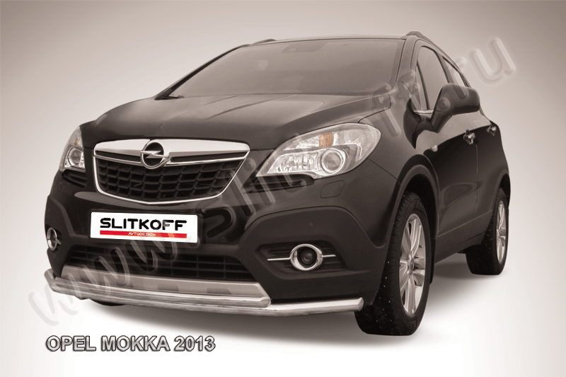 Защита Slitkoff переднего бампера d57/42 двойная длинная для Opel Mokka 2013-2026. Артикул OPMOK13-002