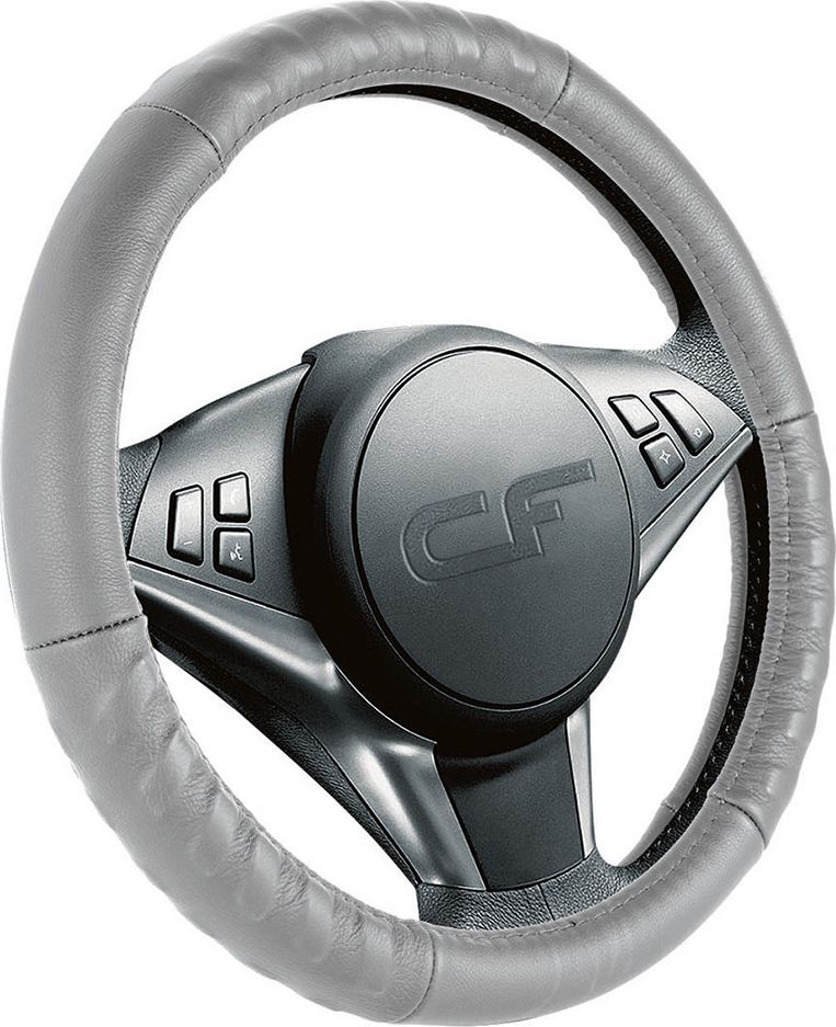 Оплётка на руль CarFashion Track (размер M, натуральная кожа, цвет СЕРЫЙ). Артикул 31356