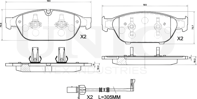 Колодки тормозные дисковые, комплект (Unio). Артикул BRP-20344