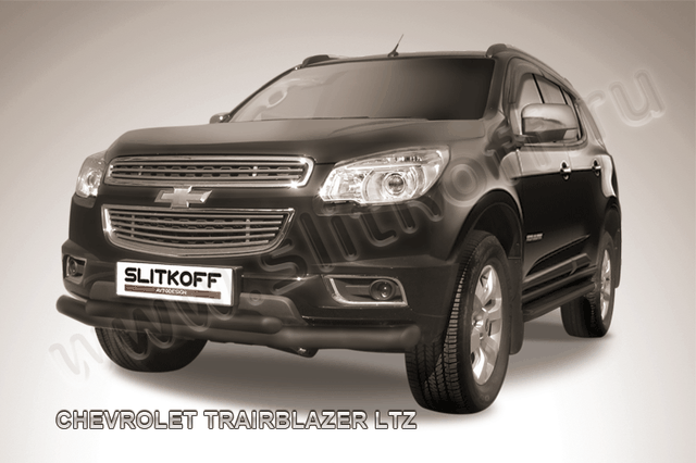 Защита Slitkoff переднего бампера d76/57 двойная ЧЕРНАЯ матовая для Chevrolet TrailBlazer II 2012-2016. Артикул CHTB12-002B