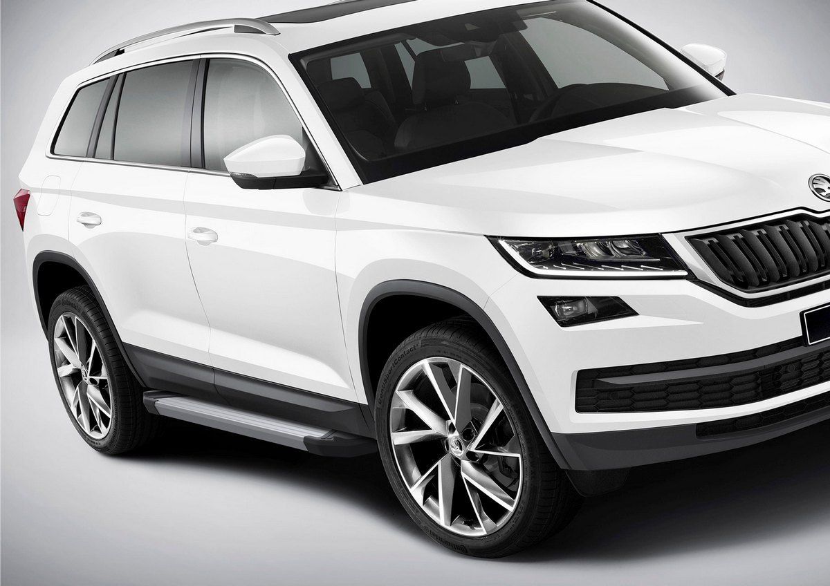Пороги алюминиевые Rival Silver для Skoda Kodiaq 2017-2026. Артикул F180AL.5102.2