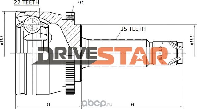 ШРУС НАРУЖНЫЙ 22x55x25 (Drivestar). Артикул OCKH0001F