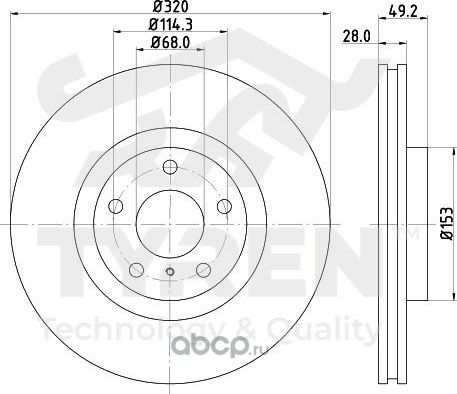 Тормозной диск (Tyren). Артикул TYR1011691