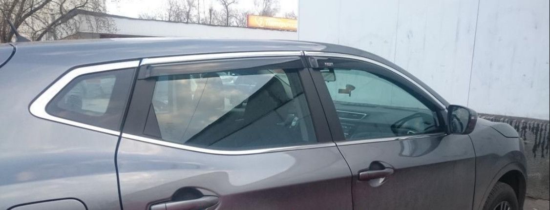 Дефлекторы V-Star для окон (с хром. молдингом) Nissan Qashqai II 2014-2026. Артикул CHR57687