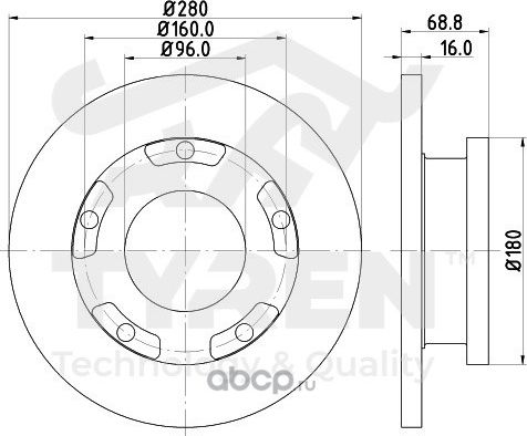 Тормозной диск (Tyren). Артикул TYR1012821