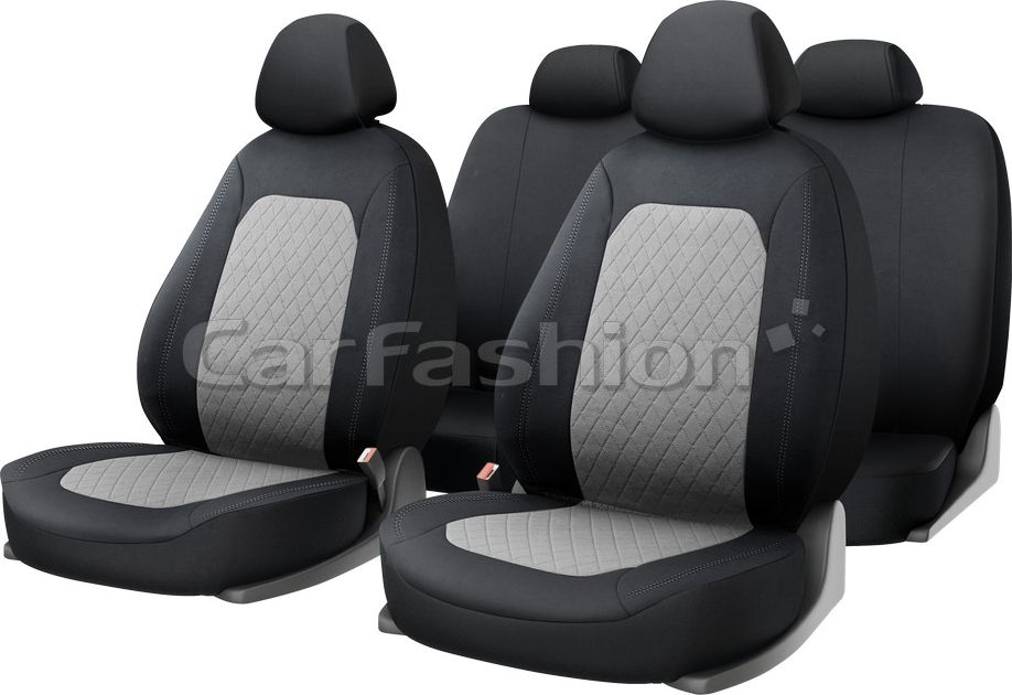 Чехлы универсальные CarFashion Cross на сидения авто, цвет Светло-серый/Черный/Светло-серый. Артикул 10129