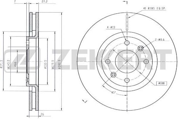 Тормозной диск Zekkert для Citroen C4 I 2004-2013. Артикул BS-5024B