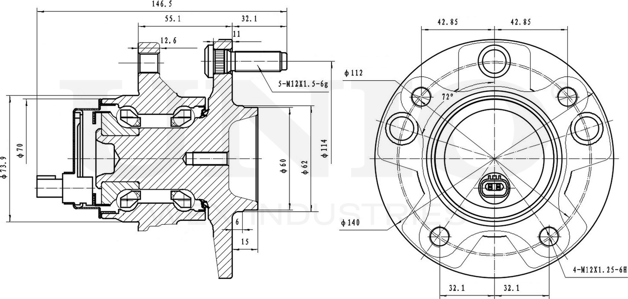 Ступица колеса с интегрированным подшипником (Unio). Артикул HUB-20257