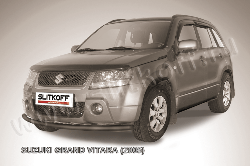 Защита Slitkoff переднего бампера d57 ЧЕРНАЯ матовая для Suzuki Grand Vitara III 5-дв. 2005-2008. Артикул SGV05008B