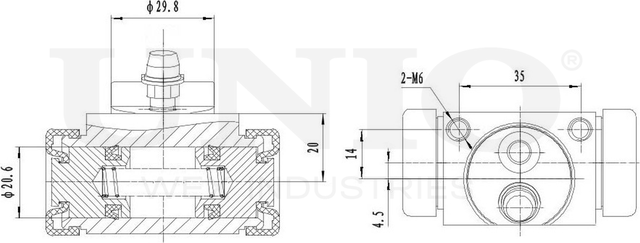 Цилиндр тормозной рабочий (Unio). Артикул BRC-20592