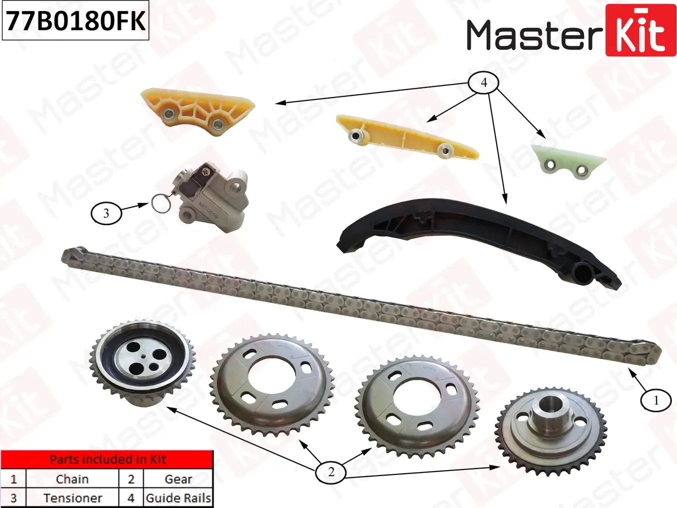 77B0180FK Комплект цепи ГРМ Ford Transit 2.2/2.4 l DRR5 CVRA CVRB CVRC 10-14 (Master KIT) Master KIT. Артикул 77b0180fk
