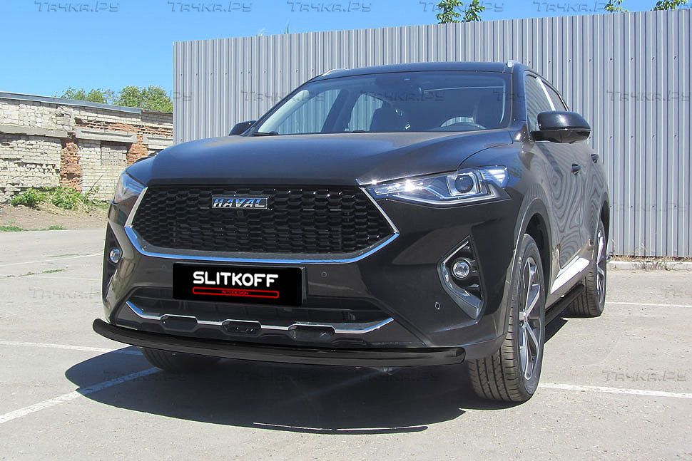 Защита Slitkoff переднего бампера d57 для Haval F7 2019-2026 Черная. Артикул HavF7003B