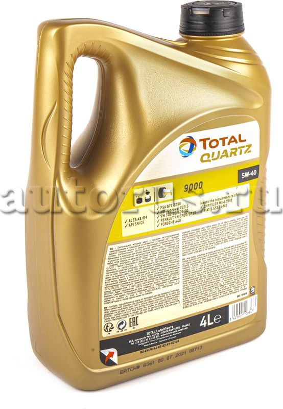 Масло моторное Total Quartz 9000 5W40 синтетическое 4 л. Артикул 148597